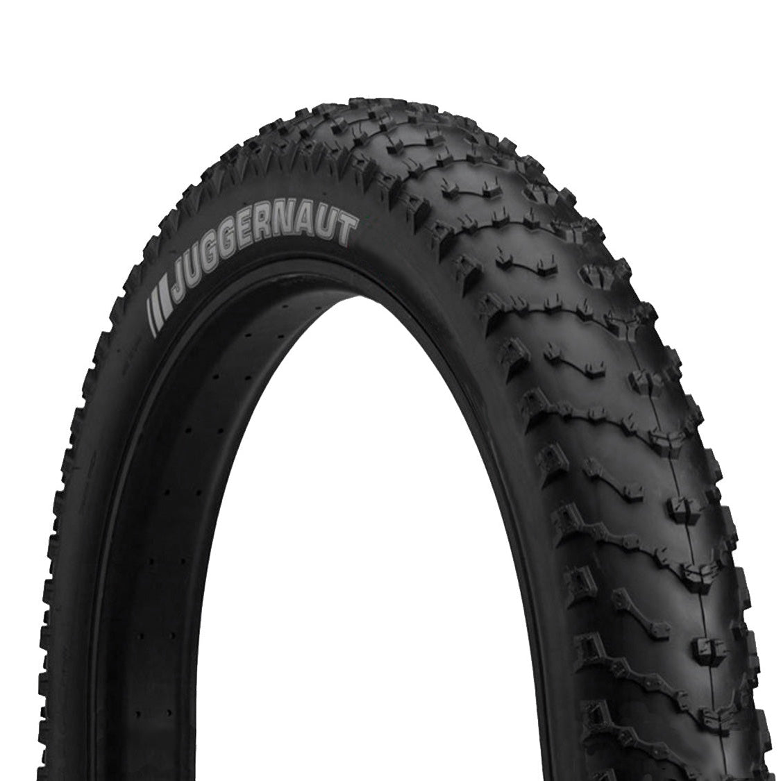 Black off-road tire with 'Juggernaut' branding on a white background