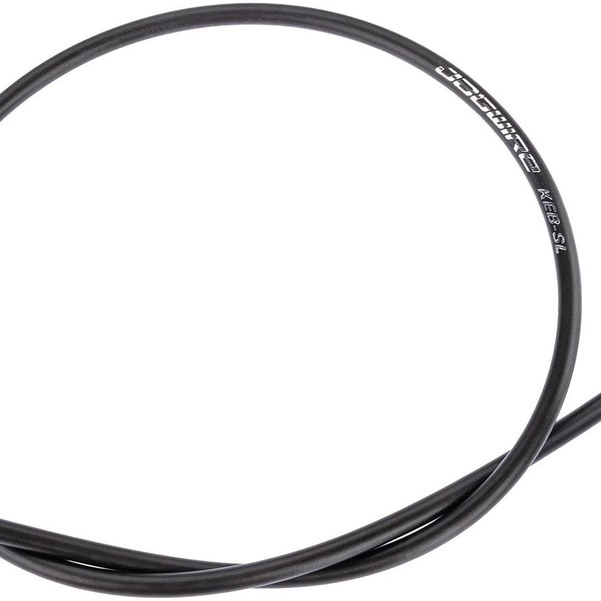 Black brake cable on a white background