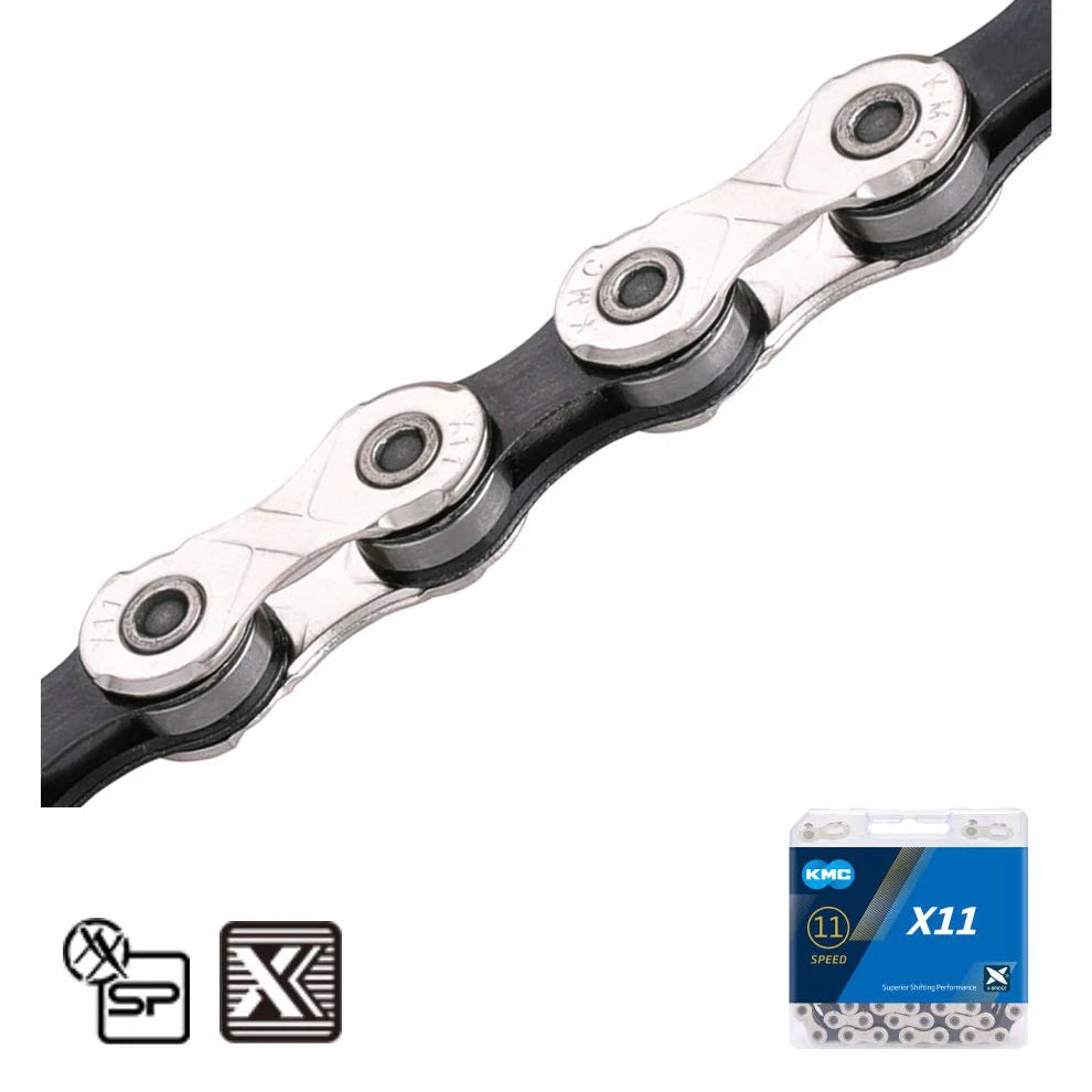 KMC bicycle chain with packaging on a white background