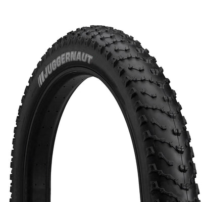 Black off-road tire with 'Juggernaut' branding on a white background