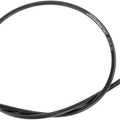 Black brake cable on a white background
