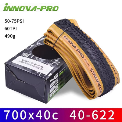 Innova-Pro Stampede bicycle tire with packaging on a white background
